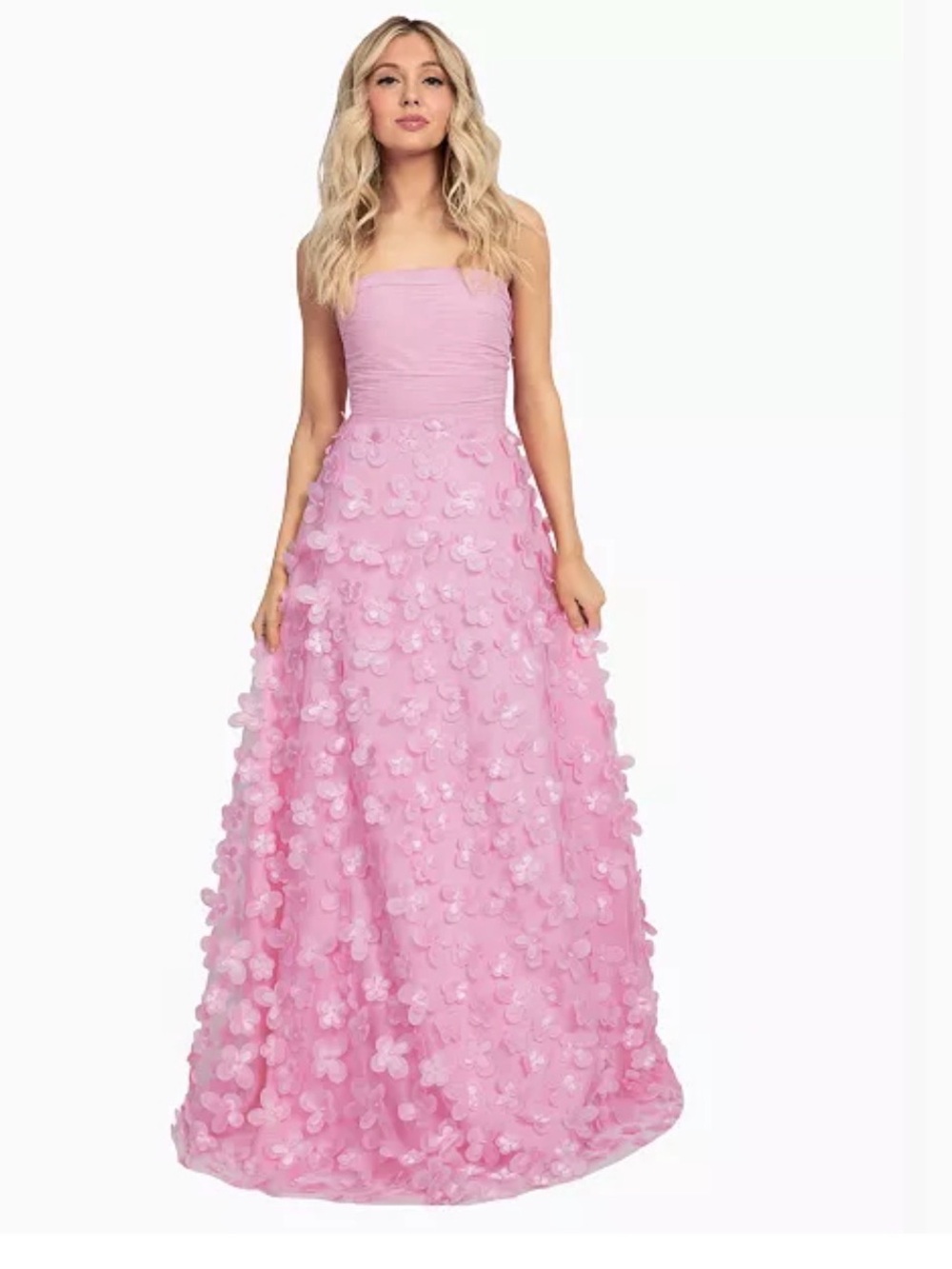 Dear Moon Juniors Pink Butterfly Flower Applique Strapless Gown